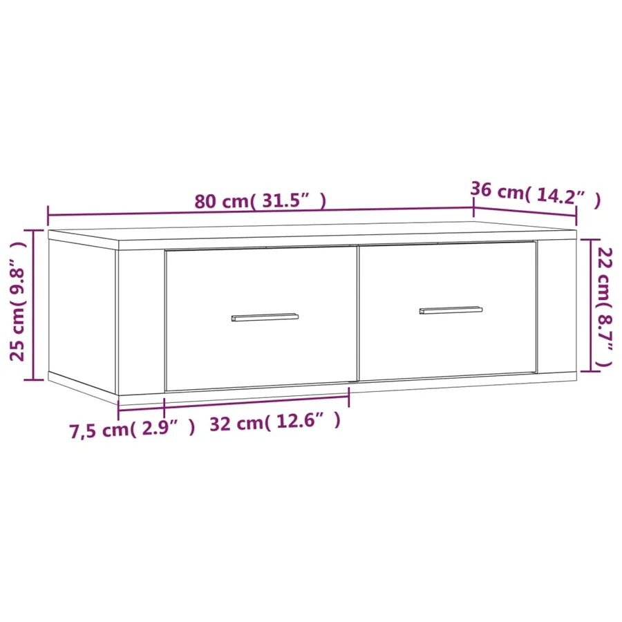 Armoire TV suspendue Chêne fumé 80x36x25 cm Bois d'ingénierie - 11
