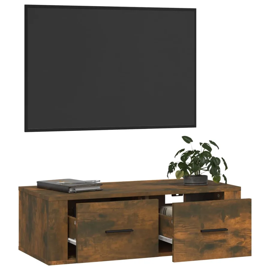 Armoire TV suspendue Chêne fumé 80x36x25 cm Bois d'ingénierie - 5