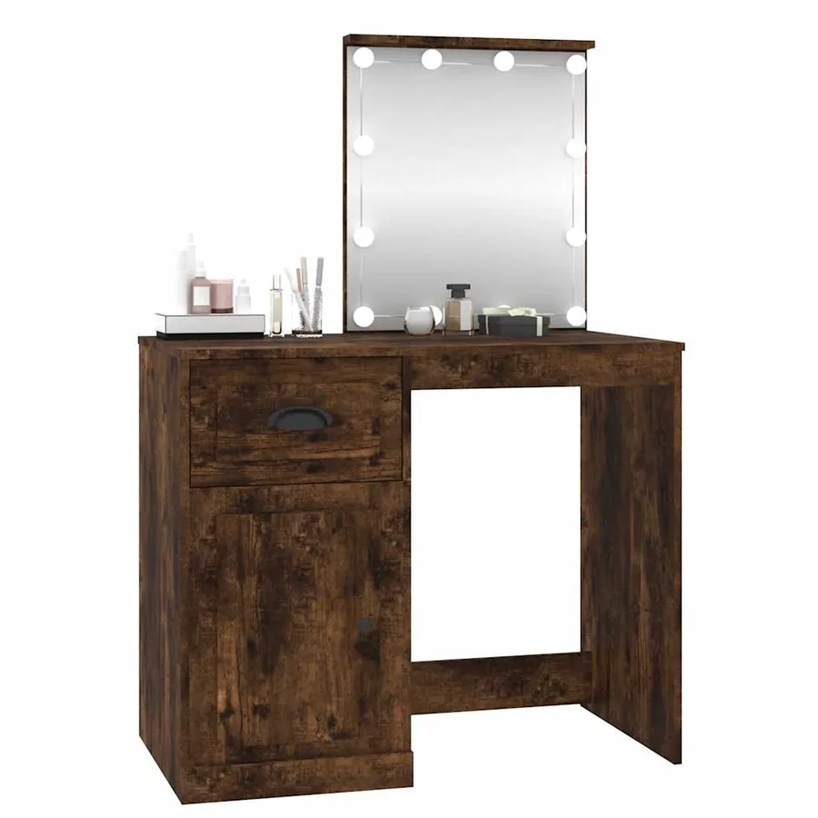 Coiffeuse avec LED chêne fumé 90x50x132,5 cm bois d'ingénierie - 4