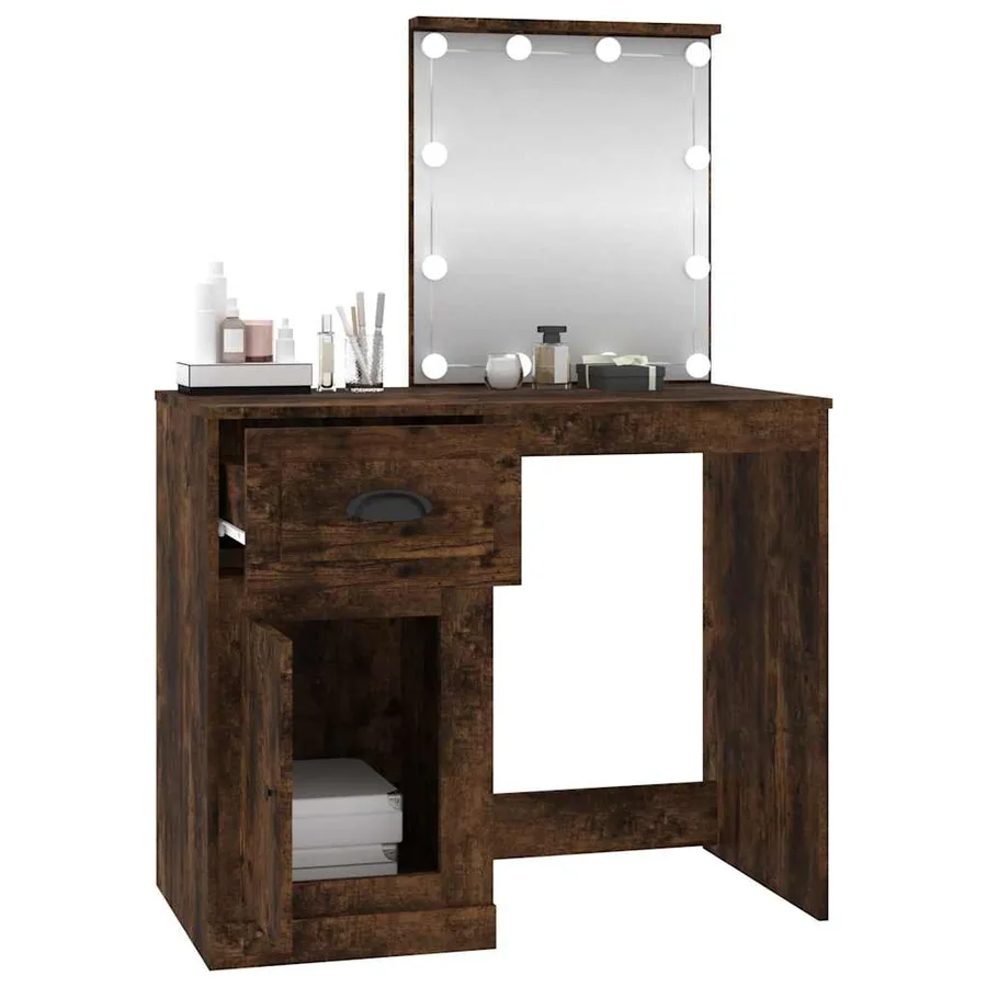 Coiffeuse avec LED chêne fumé 90x50x132,5 cm bois d'ingénierie - 5