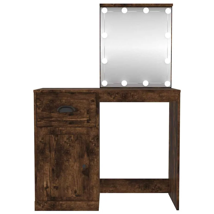 Coiffeuse avec LED chêne fumé 90x50x132,5 cm bois d'ingénierie - 6