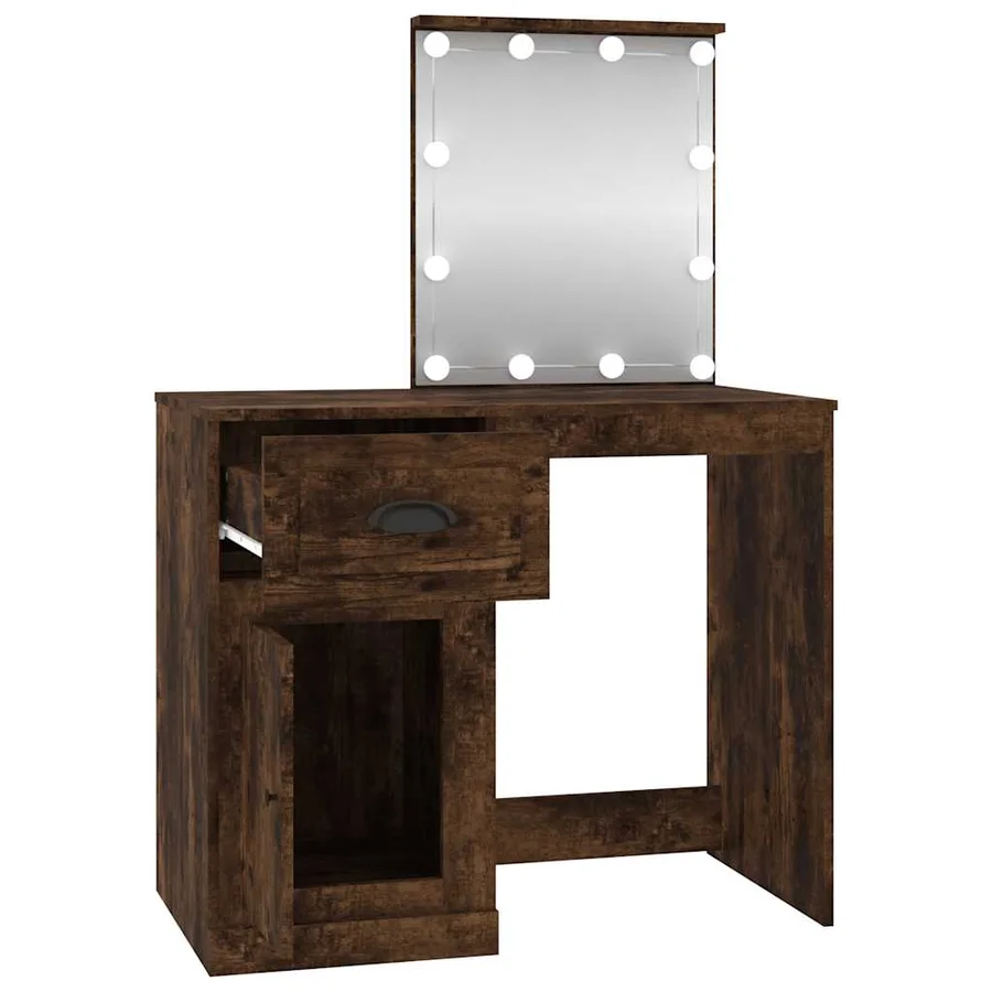 Coiffeuse avec LED chêne fumé 90x50x132,5 cm bois d'ingénierie - 7