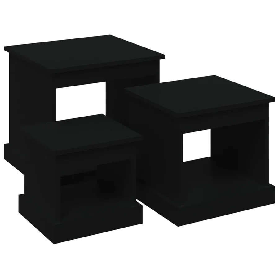Tables basses 3 pcs noir bois d'ingénierie - 2