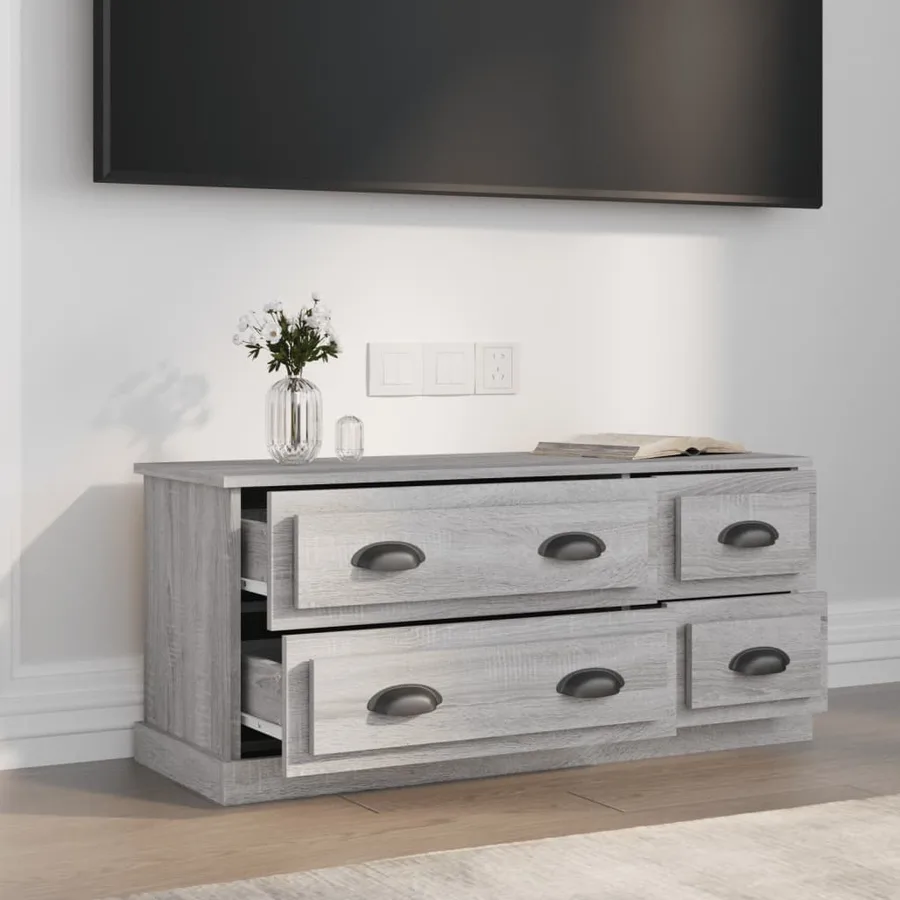 Meuble TV sonoma gris 100x35,5x45 cm bois d'ingénierie - 3