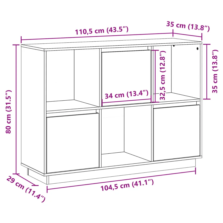 Buffet Marron miel 110,5x35x80 cm Bois massif de pin - 14