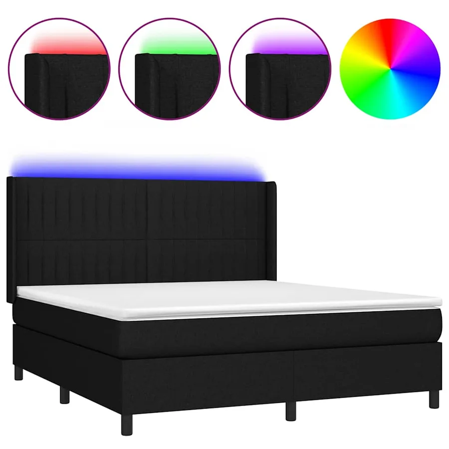 Sommier à lattes de lit matelas et LED Noir 160x200 cm Tissu - 2