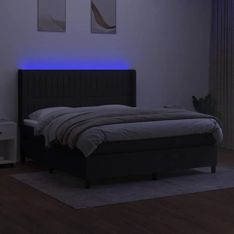 Sommier à lattes de lit matelas et LED Noir 160x200 cm Tissu - 3
