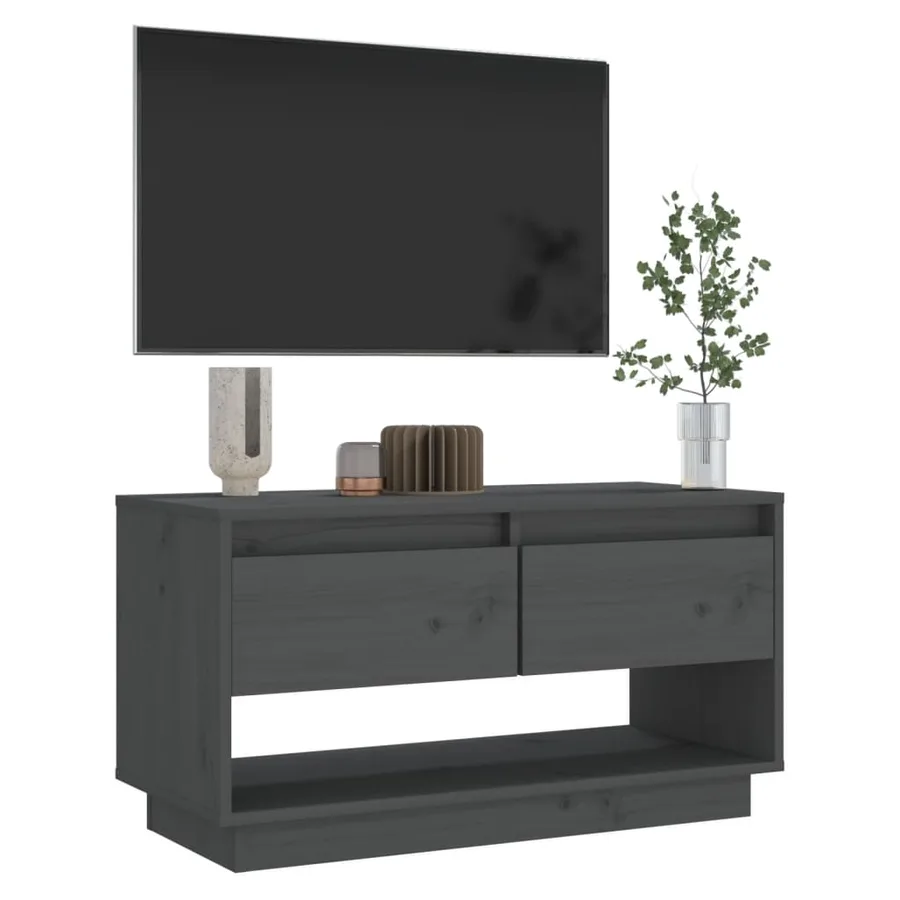 Meuble TV Gris 74x34x40 cm Bois de pin massif - 7