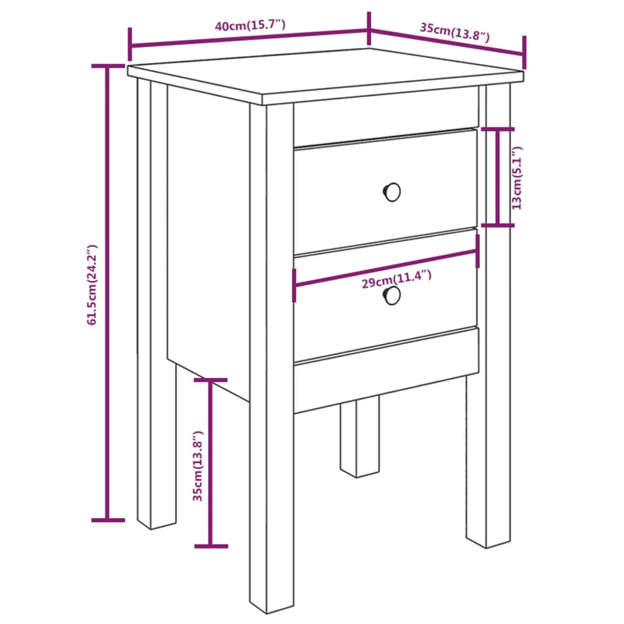 Table de chevet 40x35x61,5 cm Bois de pin massif - 8