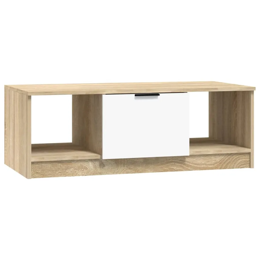 Table basse blanc et chêne sonoma 102x50x36cm bois d'ingénierie - 2