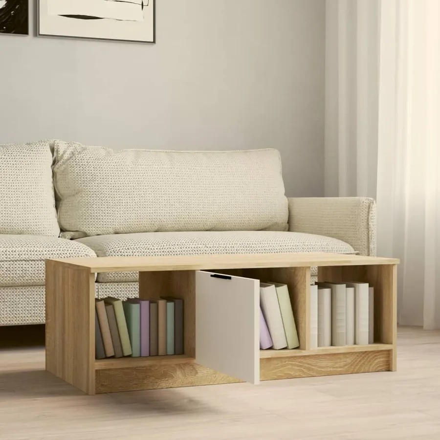 Table basse blanc et chêne sonoma 102x50x36cm bois d'ingénierie - 5