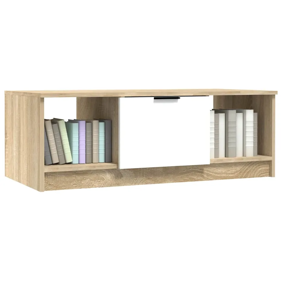 Table basse blanc et chêne sonoma 102x50x36cm bois d'ingénierie - 6