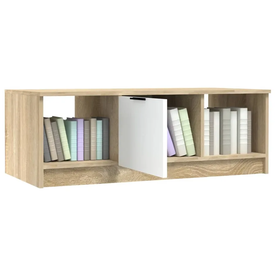 Table basse blanc et chêne sonoma 102x50x36cm bois d'ingénierie - 7