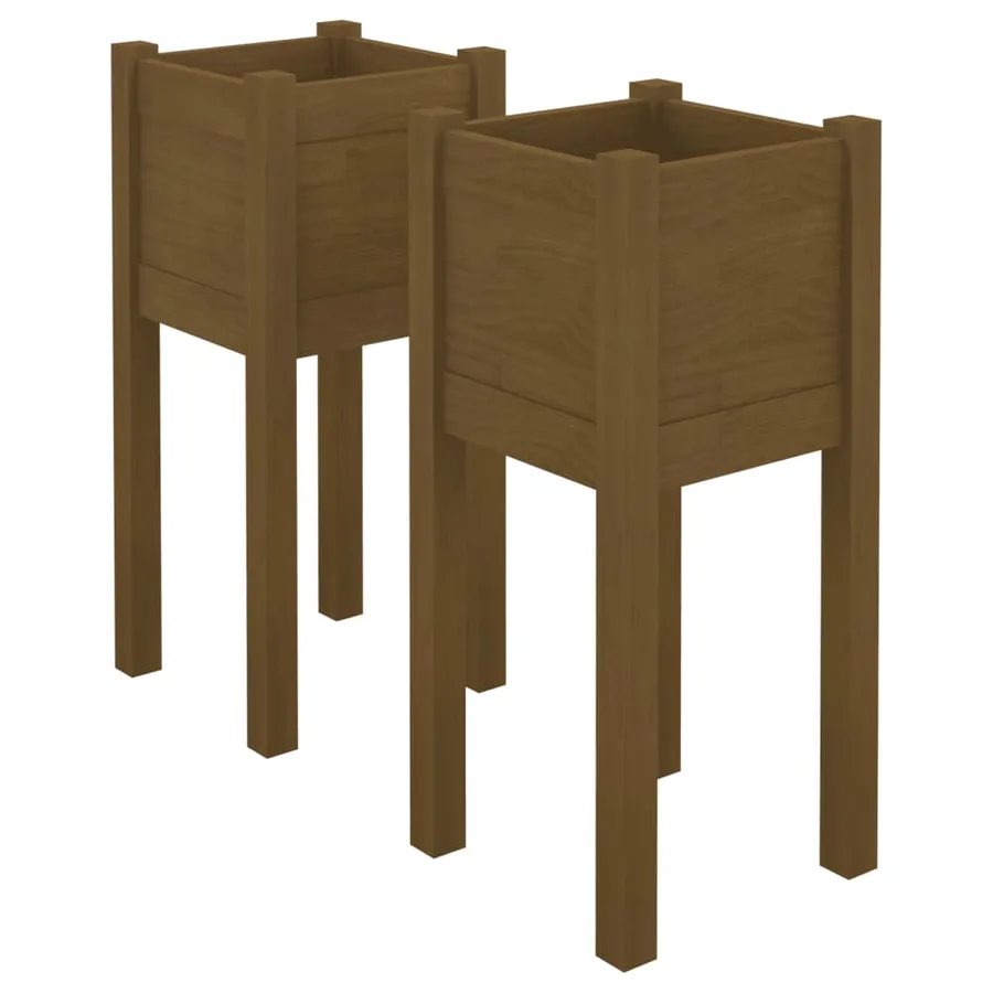 Jardinières d'extérieur 2 pcs Marron miel 31x31x70cm Pin massif - 2