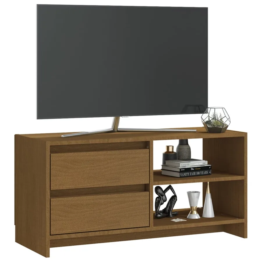 Meuble TV Marron miel 80x31x39 cm Bois de pin massif - 4