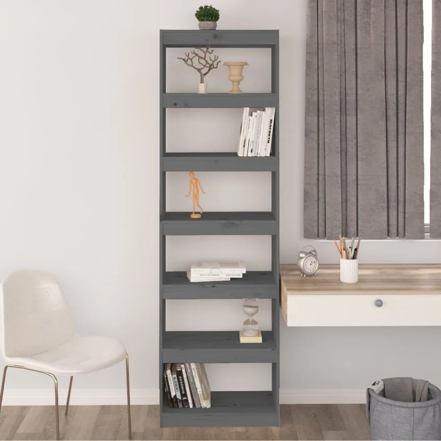 Bibliothèque/Séparateur de pièce Gris 60x30x199,5 cm Pin massif - 4