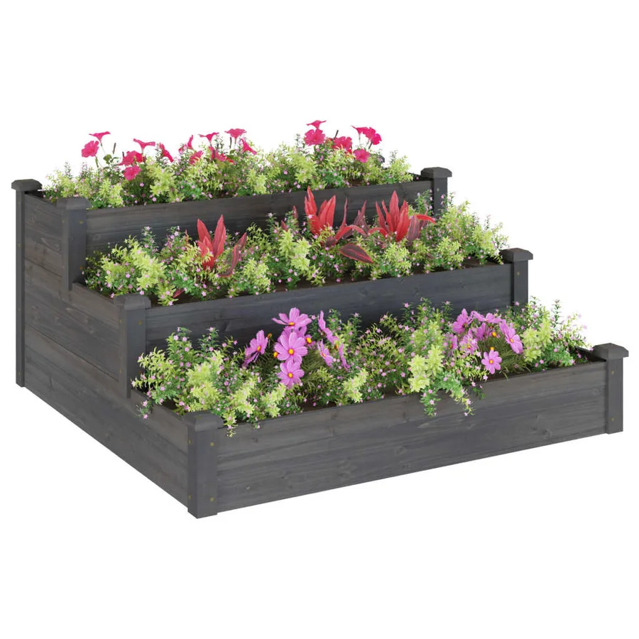 Lit surélevé de jardin gris 120x120x56 cm bois massif de sapin - 3