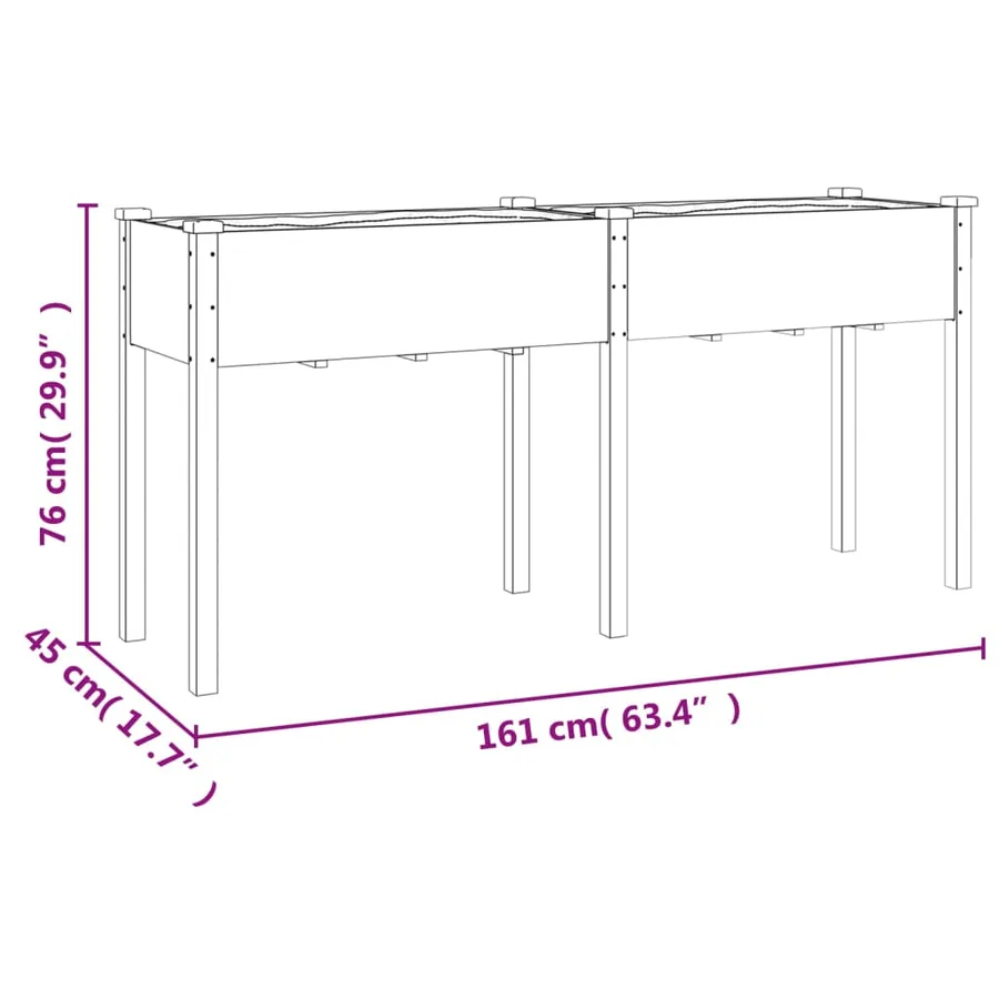 Jardinière avec doublure 161x45x76 cm bois massif de sapin - 8