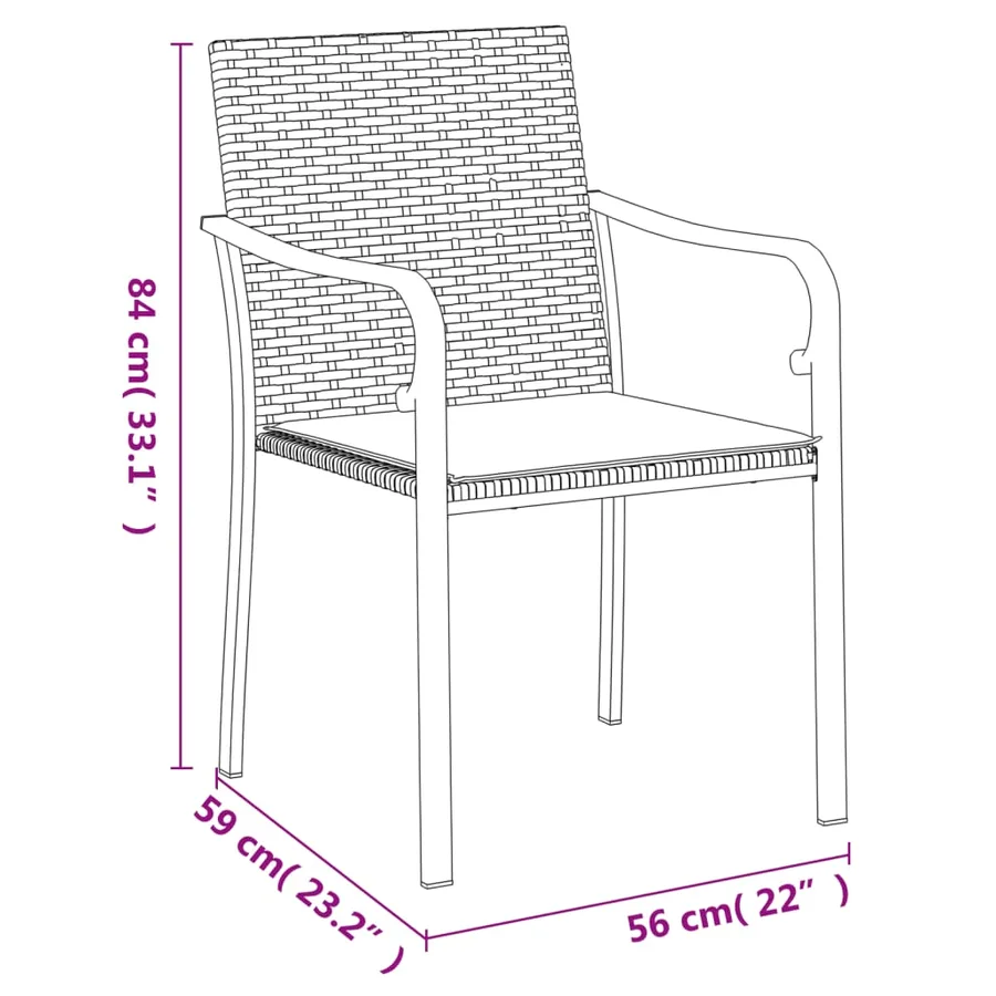 Chaises de jardin avec coussins lot de 2 noir 56x59x84 cm rotin - 9