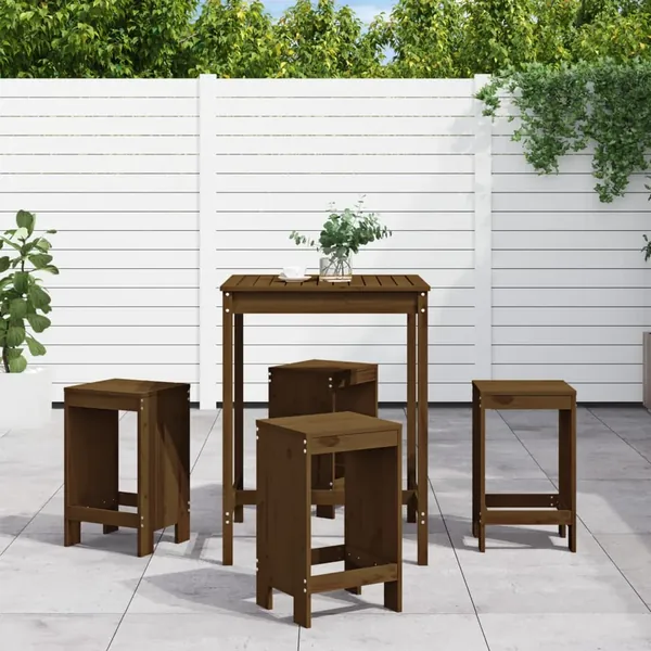 Ensemble de bar de jardin 5 pcs marron miel bois de pin massif