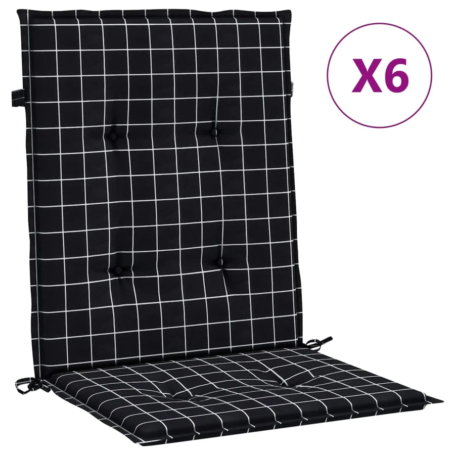 Coussins de chaise à dossier bas lot de 6 noir à carreaux tissu - 2