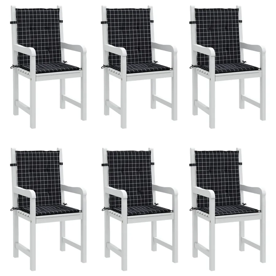 Coussins de chaise à dossier bas lot de 6 noir à carreaux tissu - 4