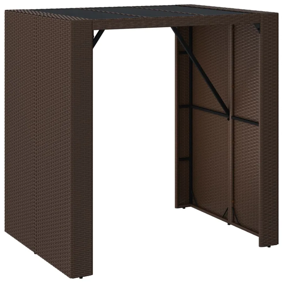Table de bar et dessus en verre marron 105x80x110 cm poly rotin - 2