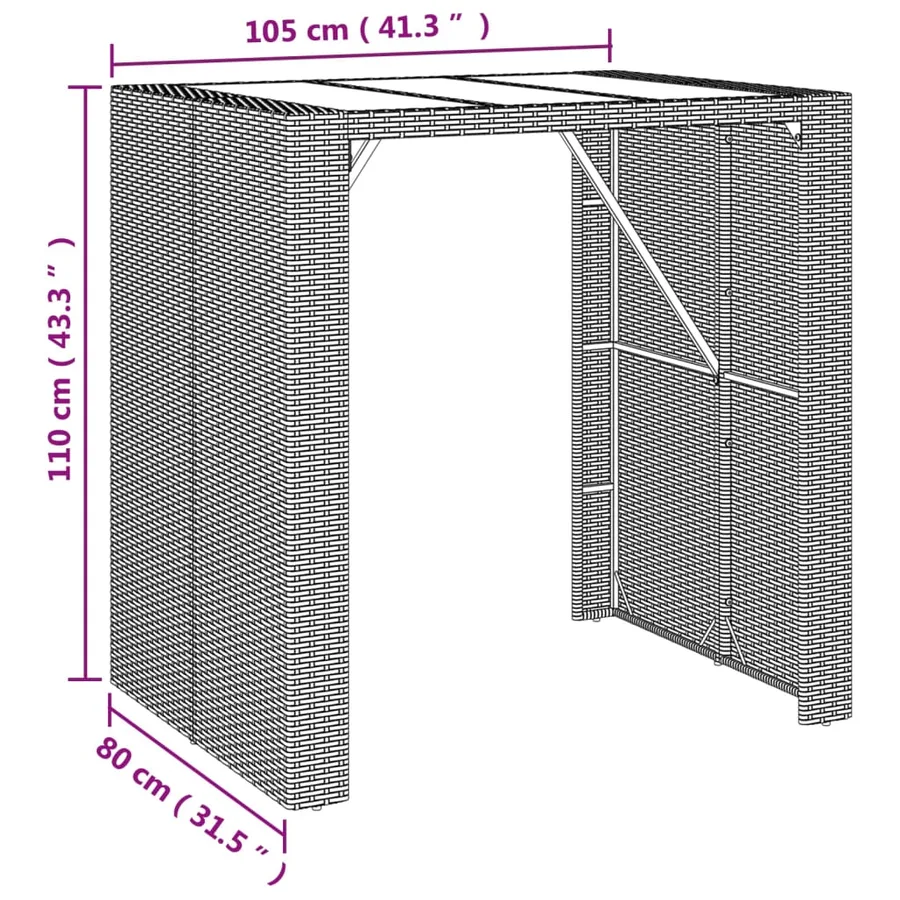 Table de bar et dessus en verre marron 105x80x110 cm poly rotin - 6