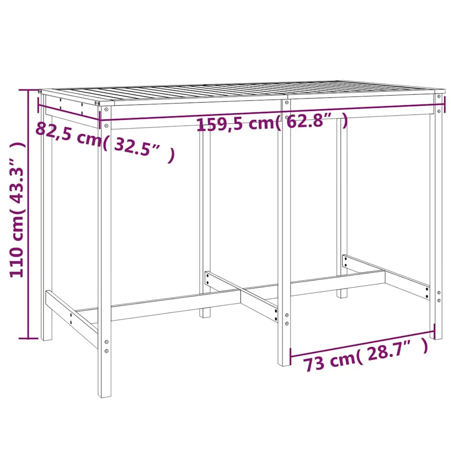 Ensemble de bar de jardin 7 pcs marron miel bois de pin massif - 9