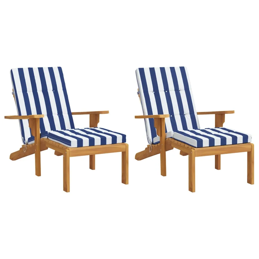 Coussins de chaise longue lot de 2 rayures bleu/blanc - 3