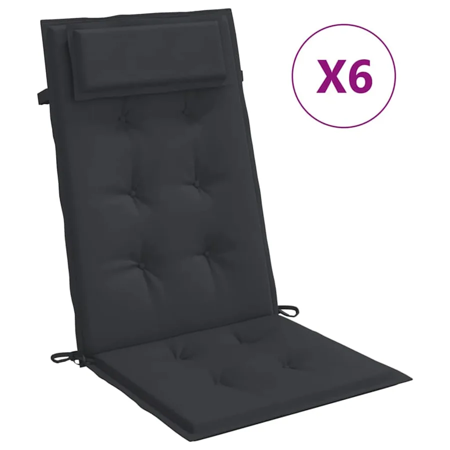 Coussins de chaise à dossier haut lot de 6 noir tissu oxford - 2