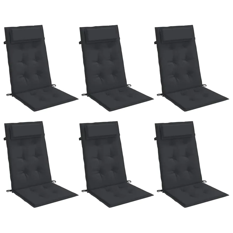 Coussins de chaise à dossier haut lot de 6 noir tissu oxford - 3