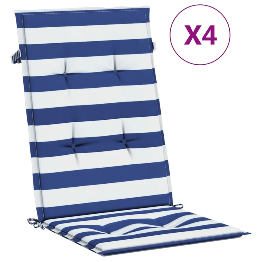Coussins de chaise à dossier haut lot de 4 rayures bleu/blanc - 2