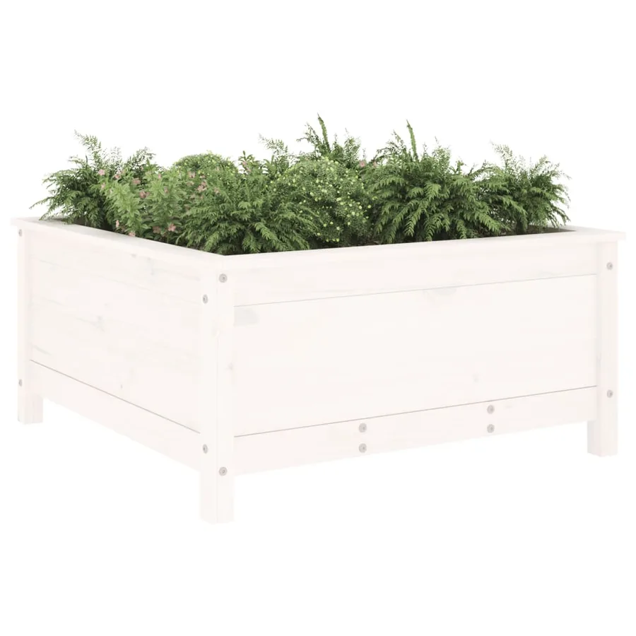Jardinière blanc 82,5x82,5x39 cm bois massif de pin - 3