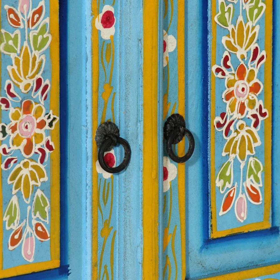 Meuble TV bleu 110x30x40 cm bois massif de manguier - 9