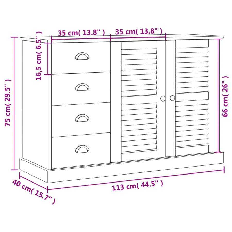Buffet avec tiroirs VIGO 113x40x75 cm blanc bois massif de pin - 9