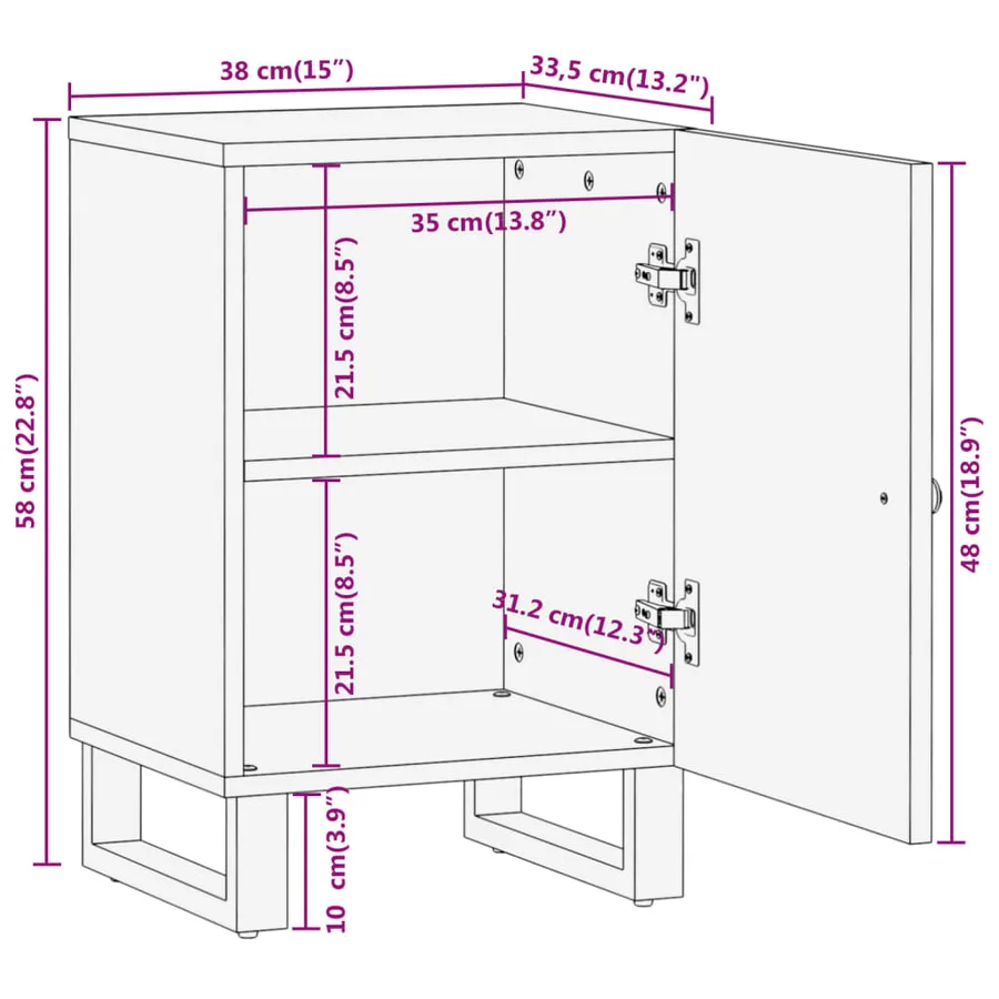 Armoire bain marron et noir 38x33,5x58 cm bois massif manguier - 12