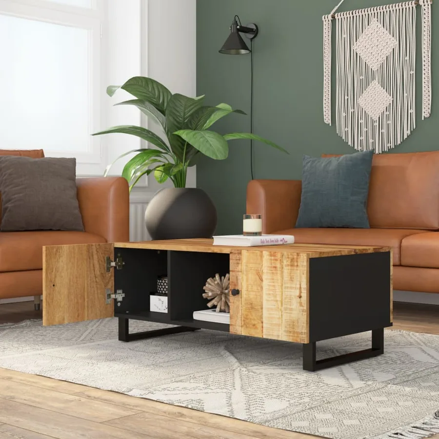 Table basse 100x54x40cm bois de manguier solide et d'ingénierie - 3
