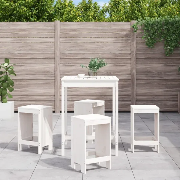 Ensemble de bar de jardin 5 pcs blanc bois massif de pin