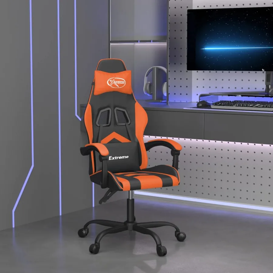 Chaise de jeu pivotante Noir et orange Similicuir