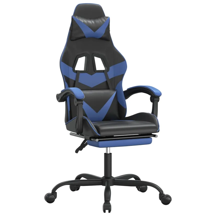 Chaise de jeu pivotante et repose-pied Noir et bleu Similicuir - 2