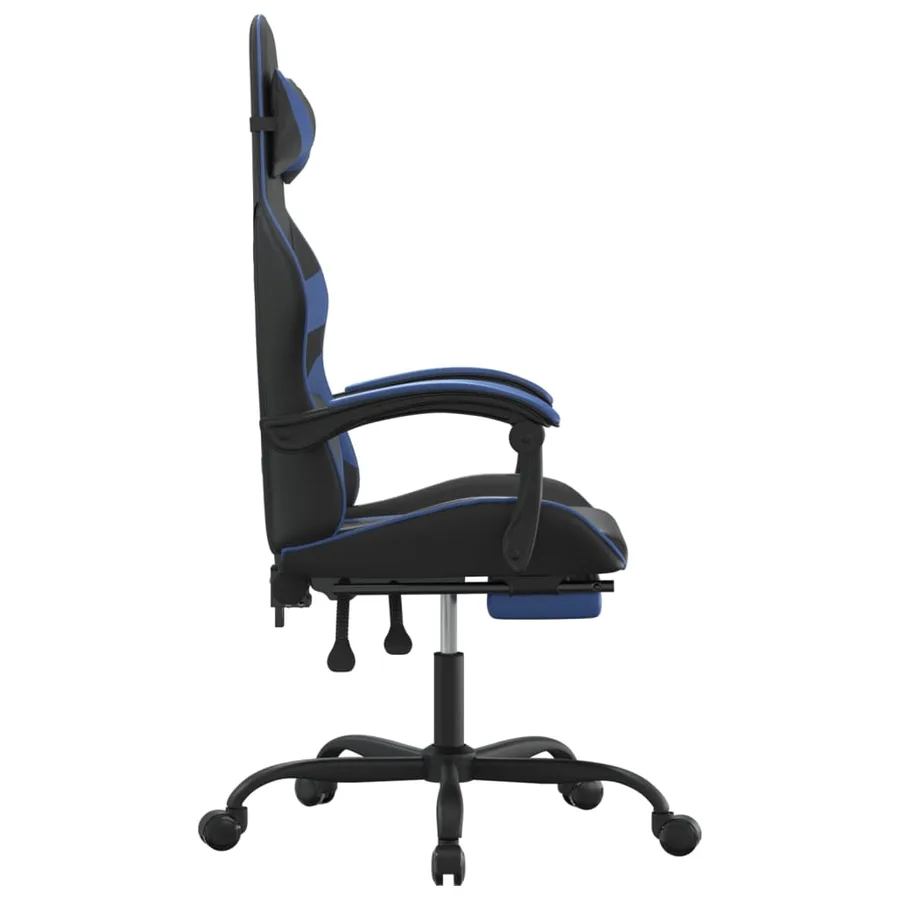Chaise de jeu pivotante et repose-pied Noir et bleu Similicuir - 4