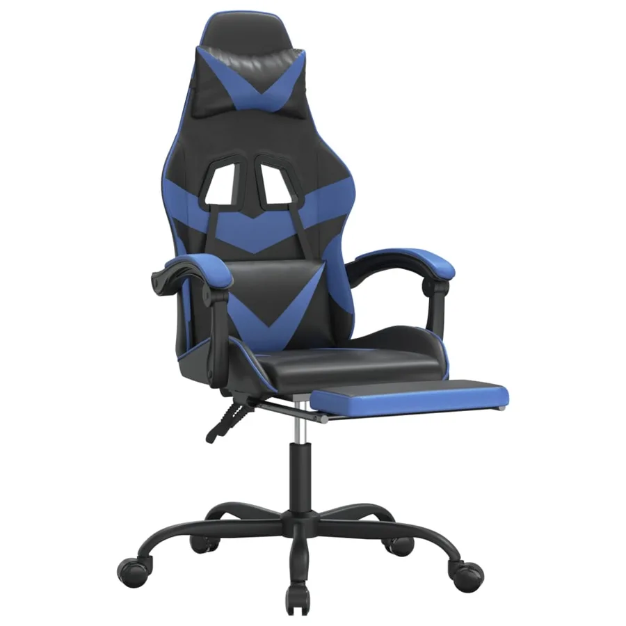 Chaise de jeu pivotante et repose-pied Noir et bleu Similicuir - 6