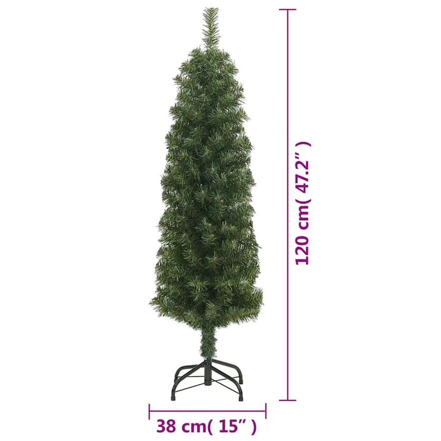 Sapin de Noël artificiel mince avec support vert 120 cm PVC - 7
