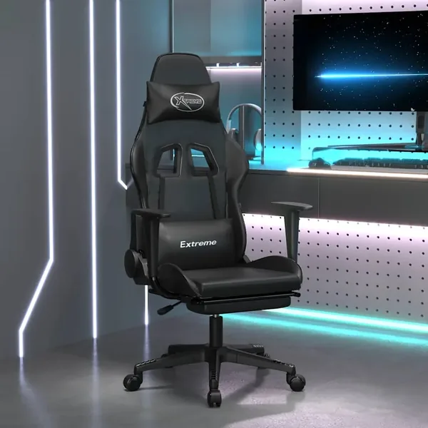 Chaise de jeu de massage avec repose-pied Noir Similicuir