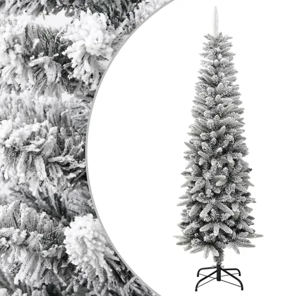 Sapin de Noël artificiel mince avec neige floquée 180 cm PVC/PE