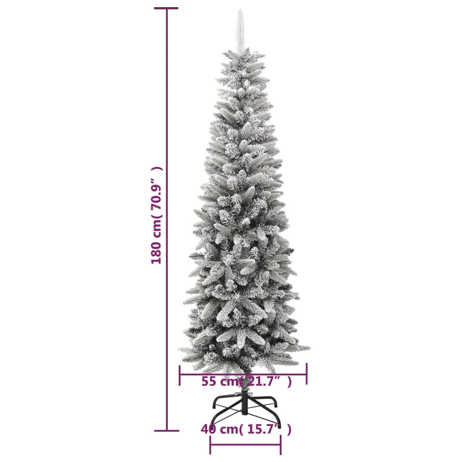 Sapin de Noël artificiel mince avec neige floquée 180 cm PVC/PE - 9