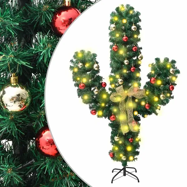 Cactus de Noël avec support et LED Vert 210 cm PVC