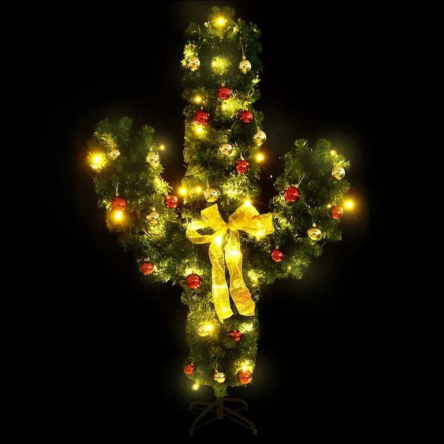 Cactus de Noël avec support et LED Vert 210 cm PVC - 3