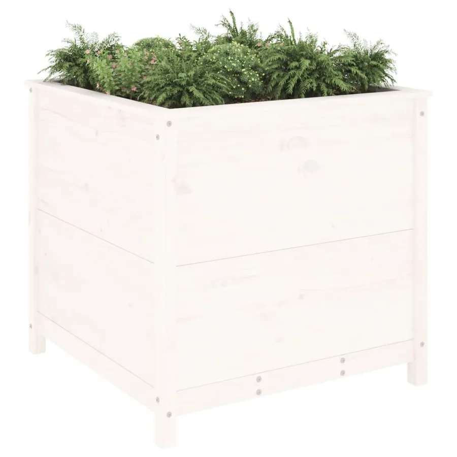 Jardinière blanc 82,5x82,5x78 cm bois massif de pin - 3